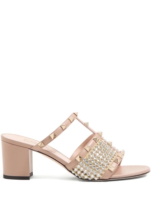 Valentino Garavani Rockstud embroidered sandals - Neutrals