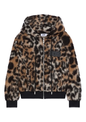 GCDS hooded animal-pattern jacket - Brown