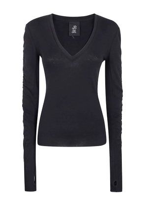 Thom Krom V-neck gathered-sleeve top - Black