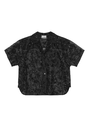 GANNI sequin-embellished short-sleeve shirt - Black