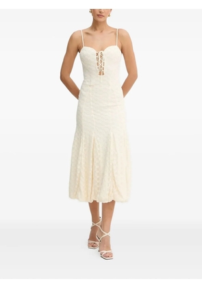 Bardot lace-up floral midi dress - White