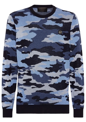 Philipp Plein camouflage-pattern merino jumper - Blue