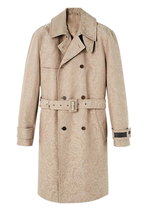 Versace floral-jacquard cotton trench coat - Neutrals