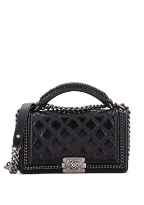 CHANEL Pre-Owned Chain Handle Boy Flap Bag Quilted Glazed Calfskin Old Medium shoulder bag - Black