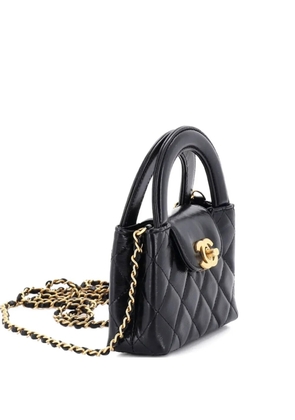 CHANEL Pre-Owned Kelly Top Handle Shopping Bag Quilted Shiny Aged Calfskin Nano crossbody bag - Black