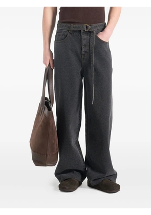 Manière De Voir Adam belted wide-leg black wash jeans