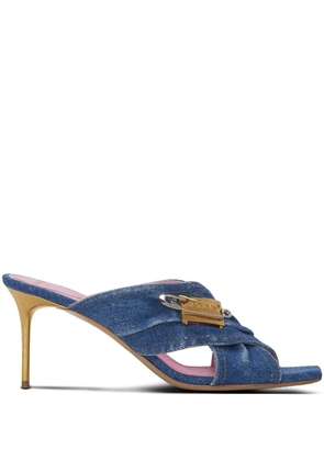Balmain saftey-pin denim mules - Blue