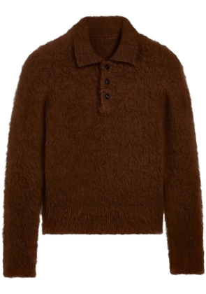 AMI Paris brushed-finish polo-collar jumper - Brown