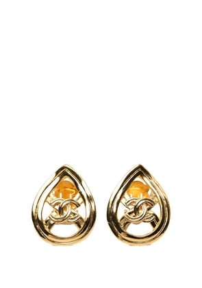 CHANEL Pre-Owned 1990-2010 Gold Plated CC Teardrop Clip On Earrings costume earrings
