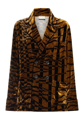 Pierre-Louis Mascia tiger-print double-breasted jacket - Brown