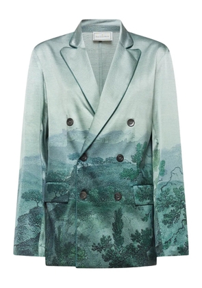 Pierre-Louis Mascia landscape-print double-breasted blazer - Blue