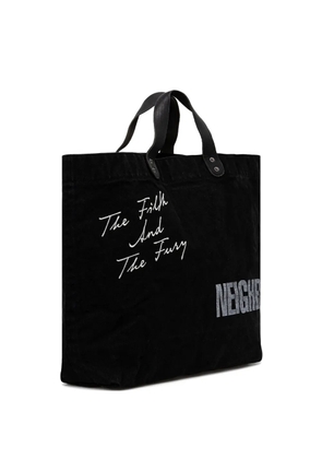 Neighborhood Washed Canvas leather-handle tote bag - Black