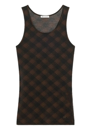 AMI Paris logo-embroidered cotton-blend top - Brown