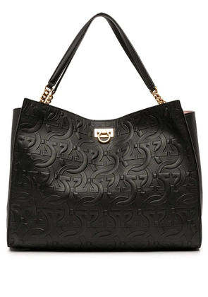 Ferragamo Pre-Owned 2020-2025 Gancini Embossed Calfskin Trifolio tote bag - Black