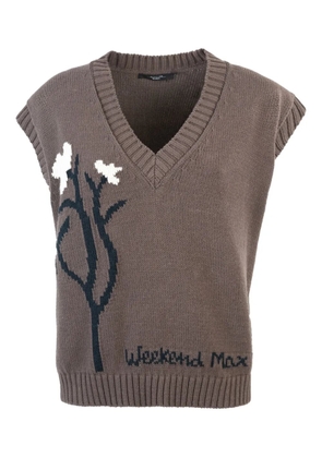 Weekend Max Mara floral-embroidered V-neck sweater - Brown