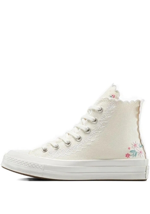 Converse embroidered lace-trimmed sneakers - White