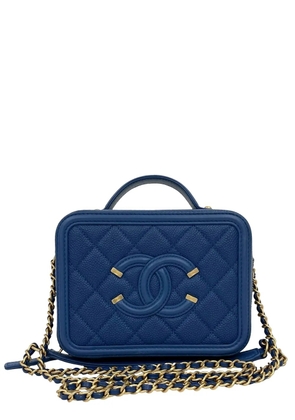 CHANEL Pre-Owned 2019 Small Caviar CC Filigree Vanity Case satchel - Blue