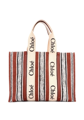 Chloé Pre-Owned Woody Striped Linen Large tote bag - Neutrals