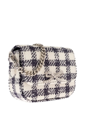 Self-Portrait check bow chain cross body bag - White