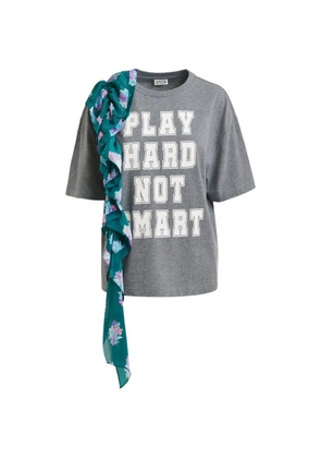 Essentiel Antwerp frill-detail graphic-print T-shirt - Grey