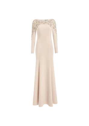 Jenny Packham Kelly embellished long-sleeve maxi dress - Neutrals