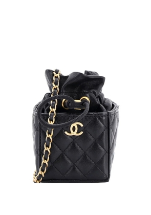 CHANEL Pre-Owned Drawstring Square Quilted Calfskin Mini bucket bag - Black
