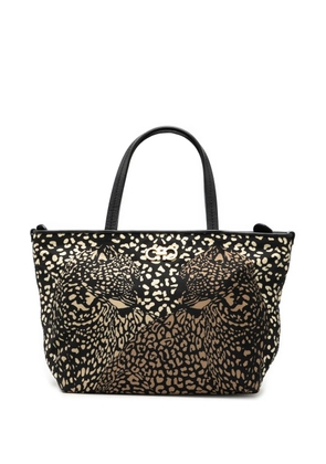 Ferragamo Pre-Owned 1990-2020 Nylon Leopard Print Gancini tote bag - Black