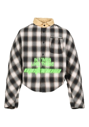 RRR123 check-pattern corduroy-collar shirt - Black