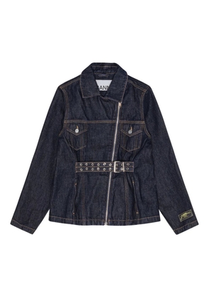 GANNI belted zip denim jacket - Blue