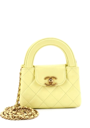CHANEL Pre-Owned Kelly Top Handle Shopping Bag Quilted Shiny Aged Calfskin Nano crossbody bag - Yellow