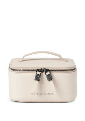 Brunello Cucinelli grained leather jewelry box with shiny zipper pull - Neutrals
