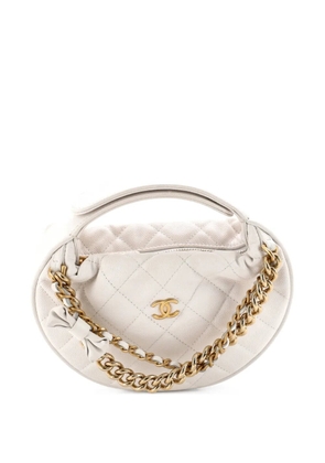 CHANEL Pre-Owned Double Chain Bow Pouch Quilted Caviar Mini hobo bag - White