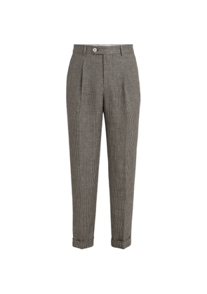 Brunello Cucinelli linen houndstooth trousers with pleat - Brown