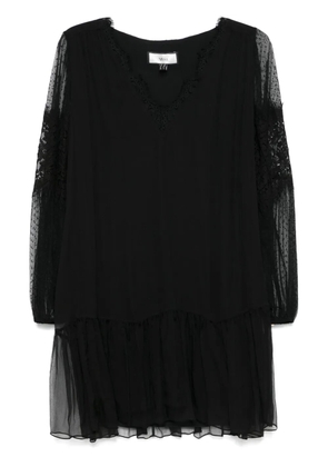NISSA semi sheer-sleeve mini dress - Black