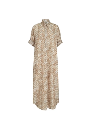 Brunello Cucinelli chevron-print silk dress - Neutrals