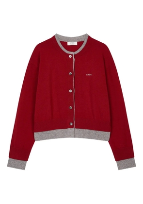 TOMBOY logo-embroidery two-tone cardigan - Red