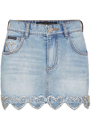 Philipp Plein heart-embellished denim skirt - Blue