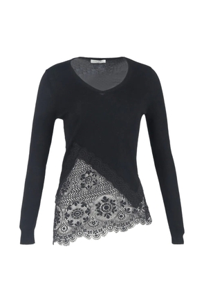 SANDRO lace-trimmed V-neck sweater - Black