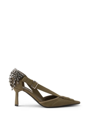 Prada crystal-embellished canvas pumps - Green