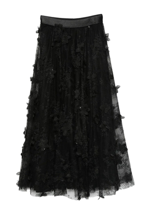 NISSA floral-lace tiered midi skirt - Black