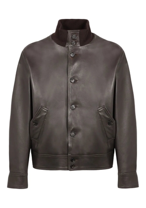slowear ribbed-collar leather jacket - Brown