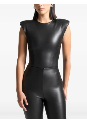 Manière De Voir wide-shoulder leather bodysuit - Black