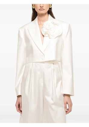 NISSA floral-detail crop blazer - White