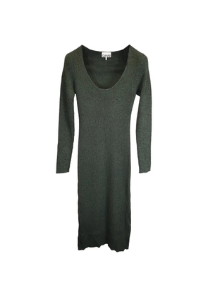 GANNI ribbed-knit long-sleeve midi dress - Green