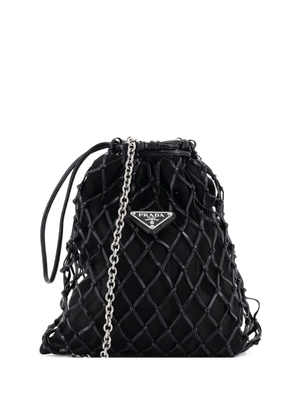 Prada Pre-Owned Fishnet Chain Crossbody Bag Woven Leather and Satin bucket bag - Black