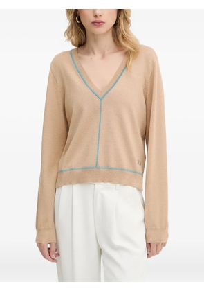 Karl Lagerfeld V-neck embroidered-logo sweater - Neutrals