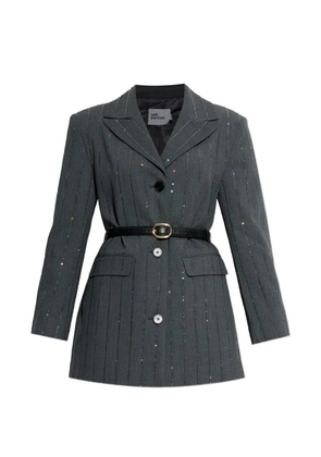 Self-Portrait rhinestone-embellished belted blazer - Grey