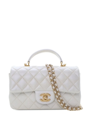 CHANEL Pre-Owned 2021 Mini Rectangular Quilted Iridescent Lambskin Top Handle Flap satchel - White