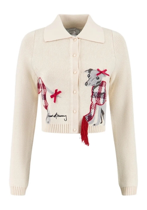 House of Sunny Whippet Tripper dog-design-embroidered cardigan - White