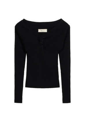Blumarine V-neck ribbed-knit sweater - Black